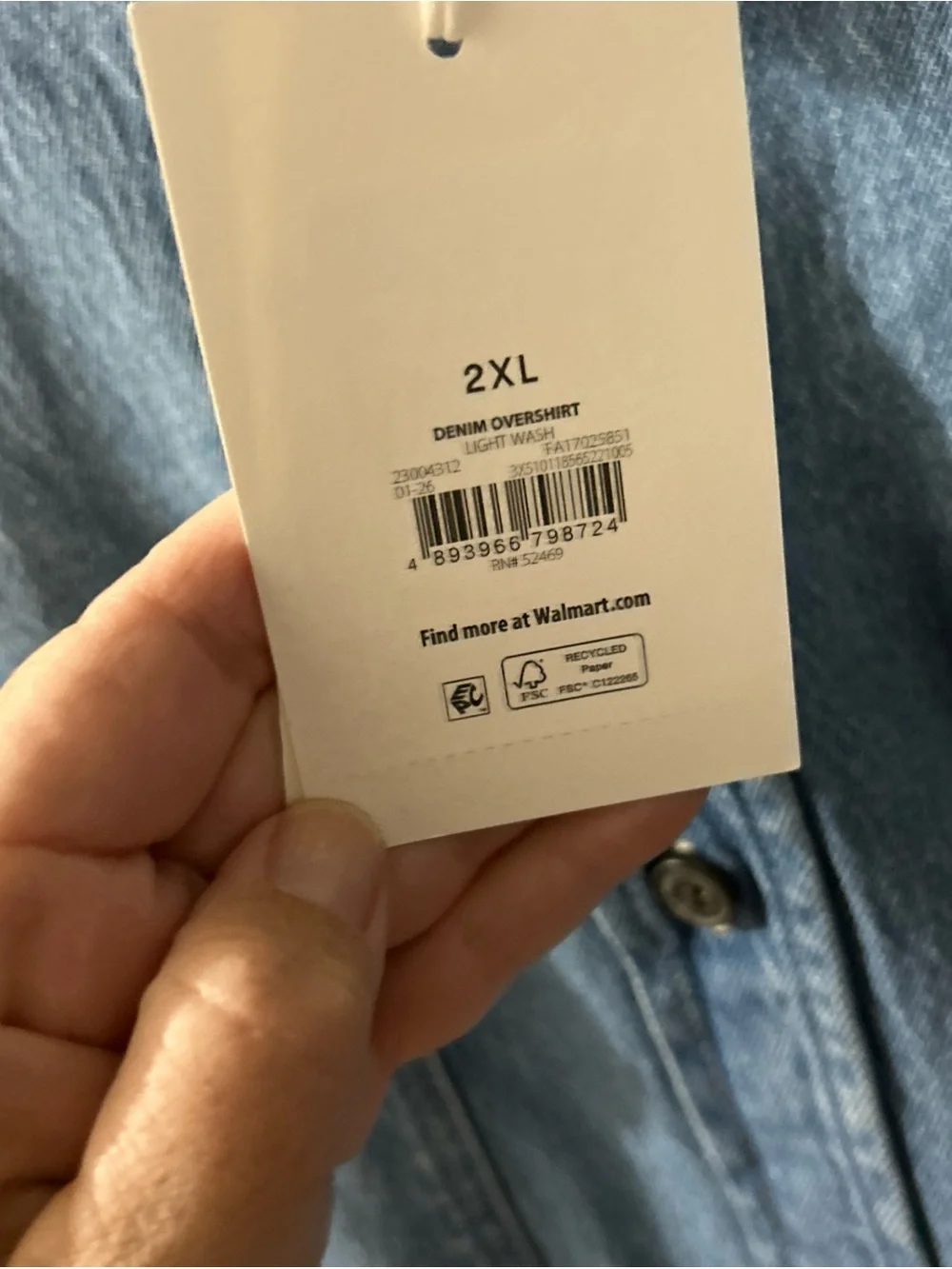 NWT Free Assembly Men’s Heavyweight Denim Overshirt Light Wash Size 2XL